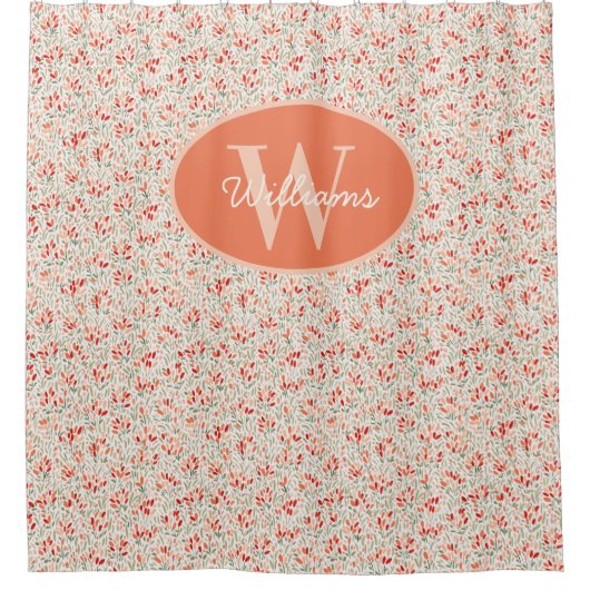 Aangepaste Monogram Douchegordijn Terracotta Bloem (Voorkant)