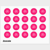 Aangepaste Monogram Drie Letter Hot Pink bruiloft  Ronde Sticker (Vel)