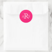 Aangepaste Monogram Drie Letter Hot Pink bruiloft  Ronde Sticker (Tas)