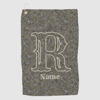 Aangepaste monogram eerste letter naam bruin bloem golfhanddoek