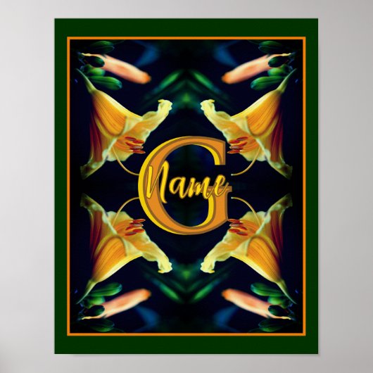 Aangepaste monogram eerste letter naam lelie bloem poster (Voorkant)