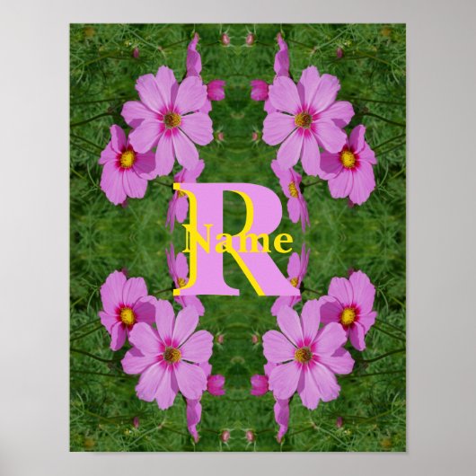 Aangepaste monogram eerste letter naam Roze Daisy Poster (Voorkant)