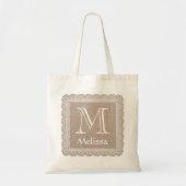Aangepaste monogram en naam Burlap Lace V02A Tote Bag (Voorkant)
