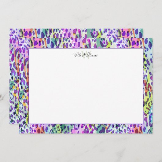 Aangepaste monogram en naam van het waterverf Leop Bedankkaart (Voorkant / Achterkant)