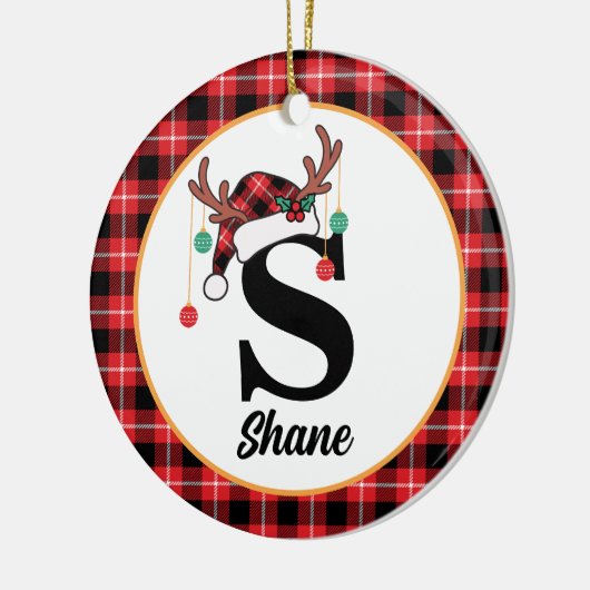 Aangepaste Monogram Familie Kerstmis Geplaagd Sant Keramisch Ornament (Links)