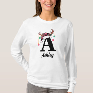Aangepaste Monogram Familie Kerstmis Geplaagd Sant T-shirt
