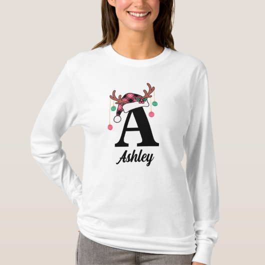 Aangepaste Monogram Familie Kerstmis Geplaagd Sant T-shirt (Voorkant)