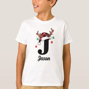 Aangepaste Monogram Familie Kerstmis Geplaagd Sant T-shirt