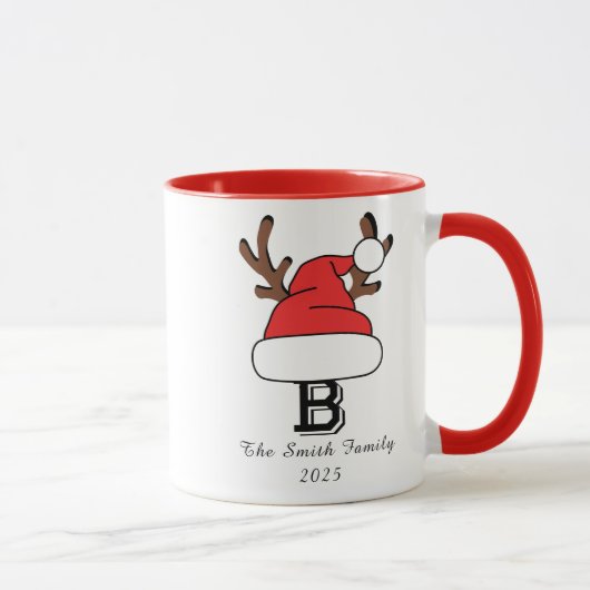 Aangepaste Monogram Familie Kerstmis Mok (Rechts)