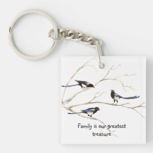 Aangepaste Monogram Familie Quote Magpie Vogels Sleutelhanger
