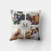 Aangepaste monogram familienaam trouwfotocollage kussen (Achterkant)