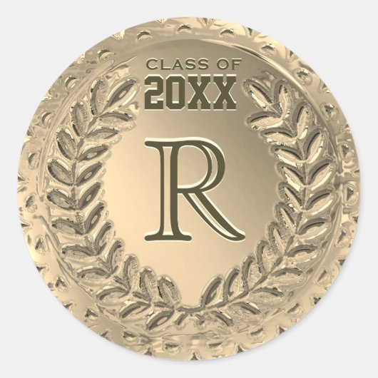 Aangepaste Monogram Faux Gold Foil Afstuderen Ronde Sticker (Voorkant)