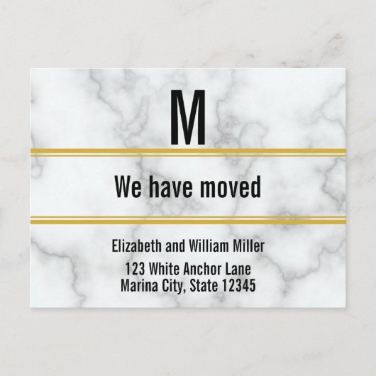 Aangepaste monogram Faux Marble Moving Announge Briefkaart (Voorkant)