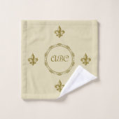 Aangepaste Monogram Fleur de Lis badhanddoek set Bad Handdoek (Wasdoekje)