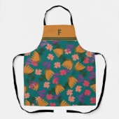 Aangepaste monogram florele moderne groene vrouw schort (Voorkant)