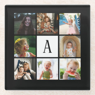 Aangepaste monogram foto montage fotocollage glazen onderzetter