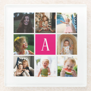 Aangepaste monogram foto montage fotocollage glazen onderzetter