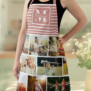 Aangepaste monogram fotoserie Collage Dusty Pink Schort