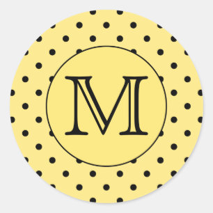 Aangepaste Monogram Geel en Zwart Polka Dot Patroo Ronde Sticker