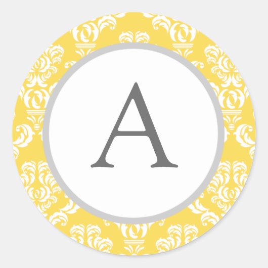 Aangepaste monogram Gele Damasesenvelop Ronde Sticker (Voorkant)