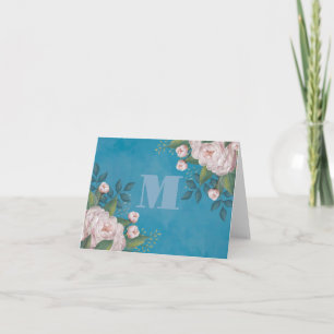 Aangepaste Monogram Gepersonaliseerd Roze Bloemen Notitiekaartje