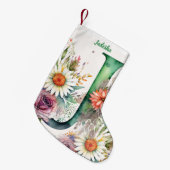 Aangepaste Monogram Gepersonaliseerde Bloemen Wate Kleine Kerstsok (Voorkant (Hangend))
