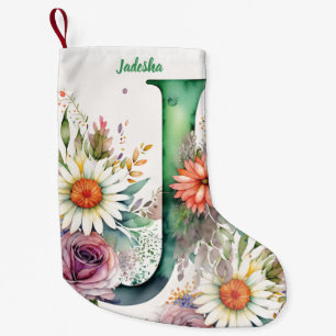 Aangepaste Monogram Gepersonaliseerde Bloemen Wate Kleine Kerstsok
