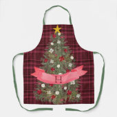 Aangepaste Monogram geruite + Waterverf kerstboom Schort (Voorkant)