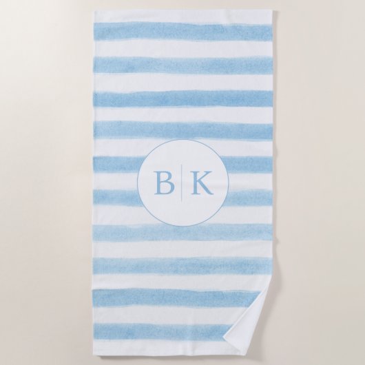 Aangepaste Monogram Gestreepte Strandhanddoek Strandlaken (Voorkant)