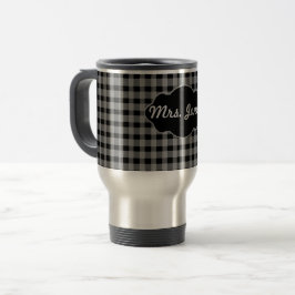 Aangepaste monogram Gingham Black Grey Coffee Cup  Reisbeker