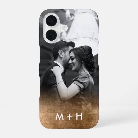 Aangepaste Monogram Gold Ombre Foto iPhone 16 Hoesje (Achterkant)