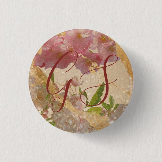 Aangepaste monogram Gold Shimmer Floral-ontkoppeli Ronde Button 3,2 Cm (Voorkant)