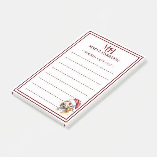 Aangepaste Monogram Golden Doodle Holiday Gift Lis Post-it® Notes (Schuin)