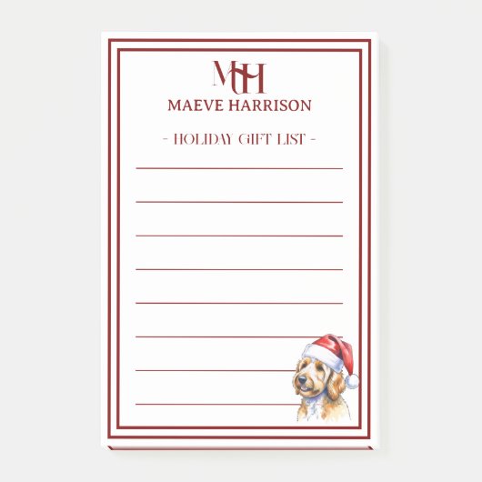 Aangepaste Monogram Golden Doodle Holiday Gift Lis Post-it® Notes (Voorkant)