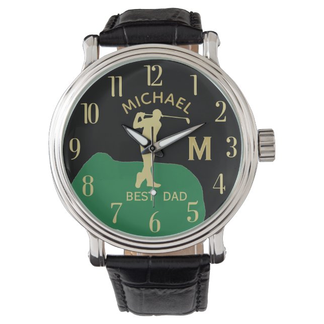 Aangepaste monogram Golf Naam Beste pap Gfit Horloge (Voorkant)