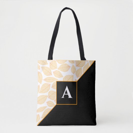 Aangepaste Monogram Goud Geel Blad Patroon Diagona Draagtas (Voorkant)