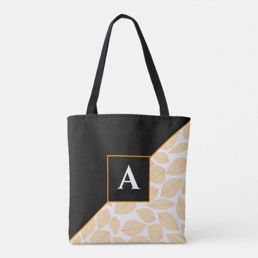 Aangepaste Monogram Goud Geel Blad Patroon Diagona Draagtas (Achterkant)