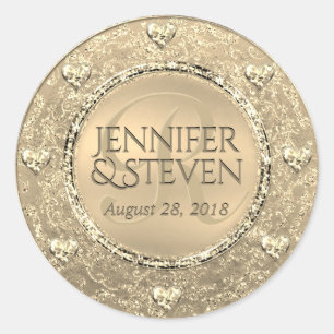 Aangepaste Monogram Gouden Glam Royal Seal Ronde Sticker