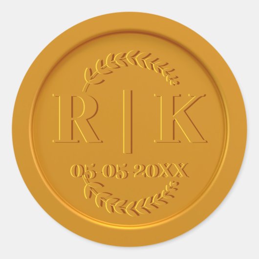 Aangepaste Monogram Gouden Wax Envelop Seal Bruilo Ronde Sticker (Voorkant)
