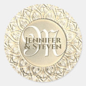 Aangepaste monogram goudglamour-zegel ronde sticker (Voorkant)