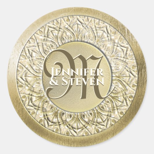 Aangepaste monogram goudglamour-zegel ronde sticker (Voorkant)