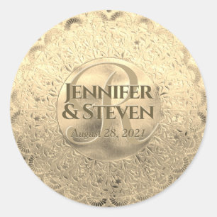 Aangepaste monogram goudglamour-zegel ronde sticker