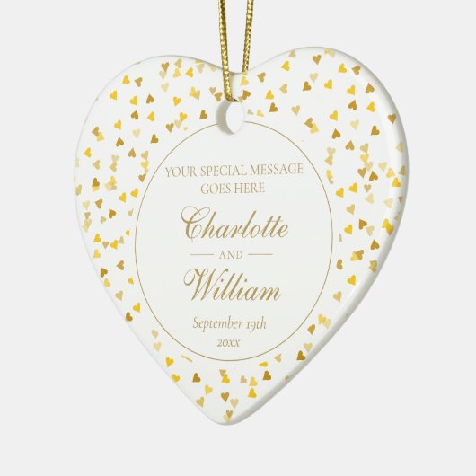 Aangepaste monogram goudharten Confetti bruiloft Keramisch Ornament (Links)