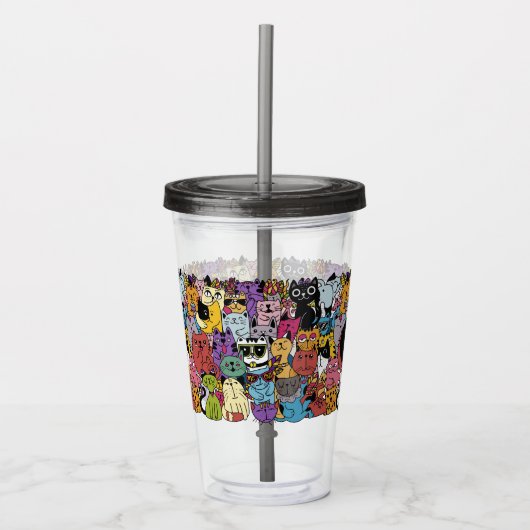 Aangepaste Monogram Grappige Katten Illustratie Acryl Drinkbeker (Voorkant)