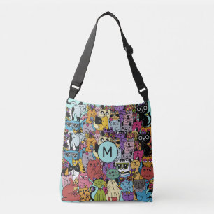 Aangepaste Monogram Grappige Katten Illustratie Crossbody Tas