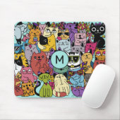 Aangepaste Monogram Grappige Katten Illustratie Muismat (Met muis)