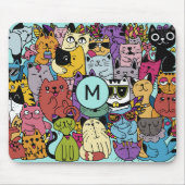 Aangepaste Monogram Grappige Katten Illustratie Muismat (Voorkant)