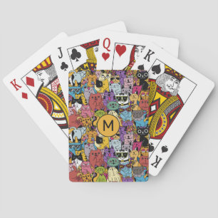 Aangepaste Monogram Grappige Katten Illustratie Pokerkaarten