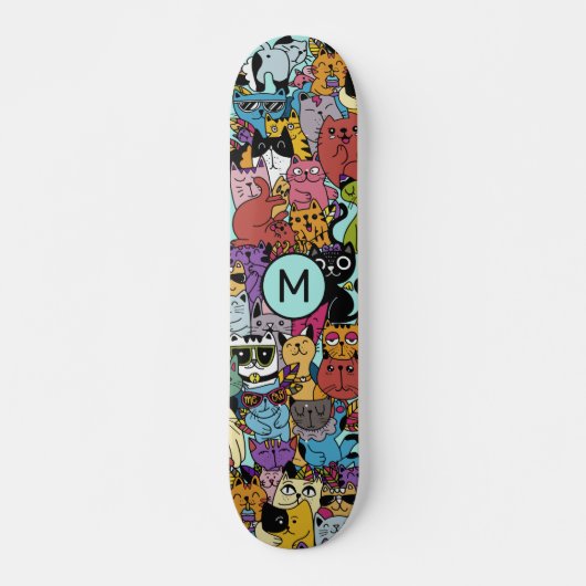Aangepaste Monogram Grappige Katten Illustratie Skateboard (Voorkant)
