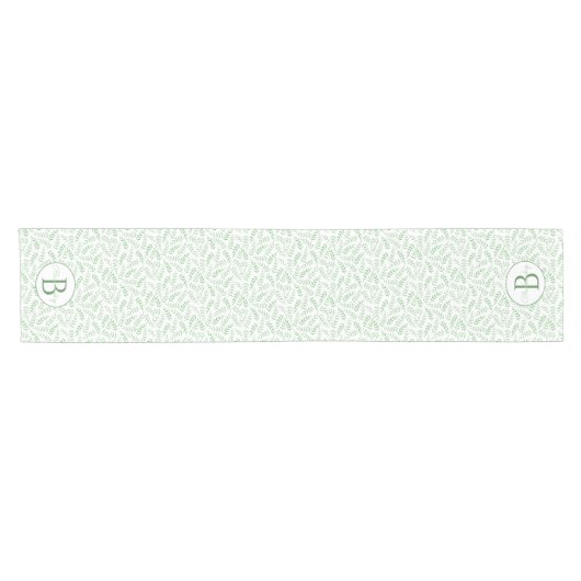 Aangepaste monogram Groen Fern Leaf Pattern Korte Tafelloper (Horizontaal)